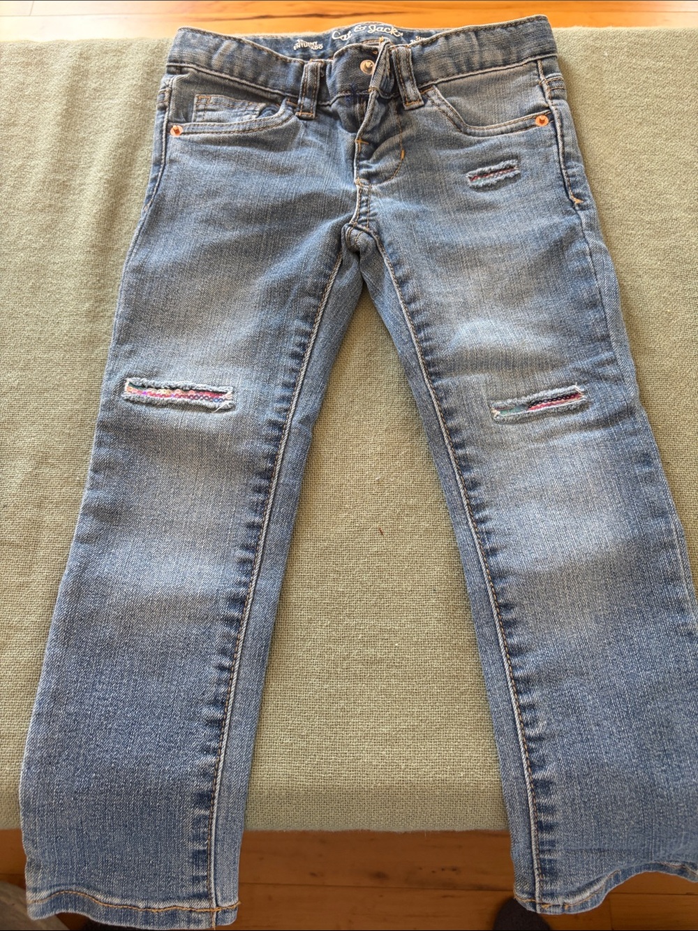 Cat & Jack Light Blue Straight Leg Jeans with Subtle Patch Detail
